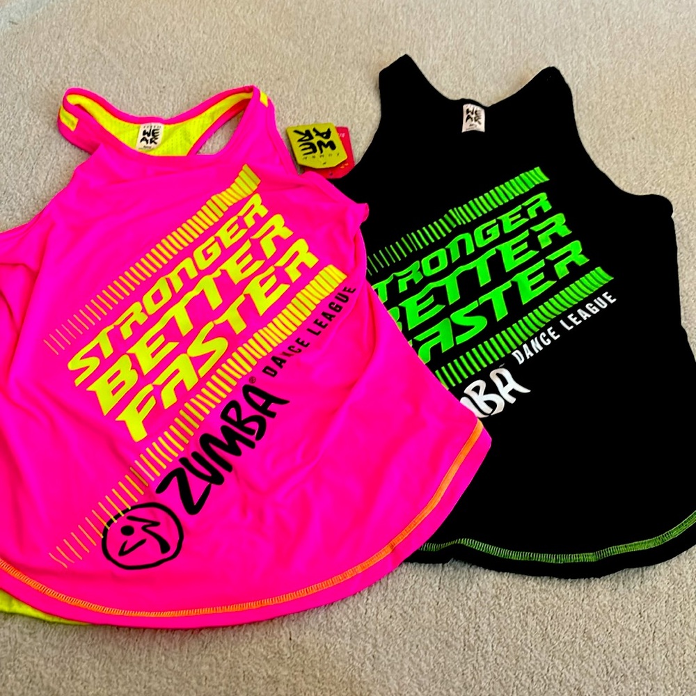 2 Zumba Faster High Neck Tank in Pink and Black. New with  tags. Women’s size S